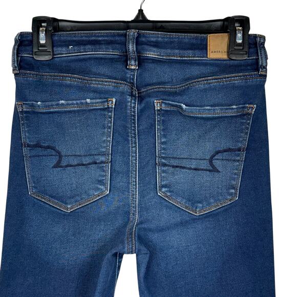 American Eagle SZ 6 Super Hi-Rise Jeggings Jeans Distressed Stretch Frayed Hems - Picture 6 of 12